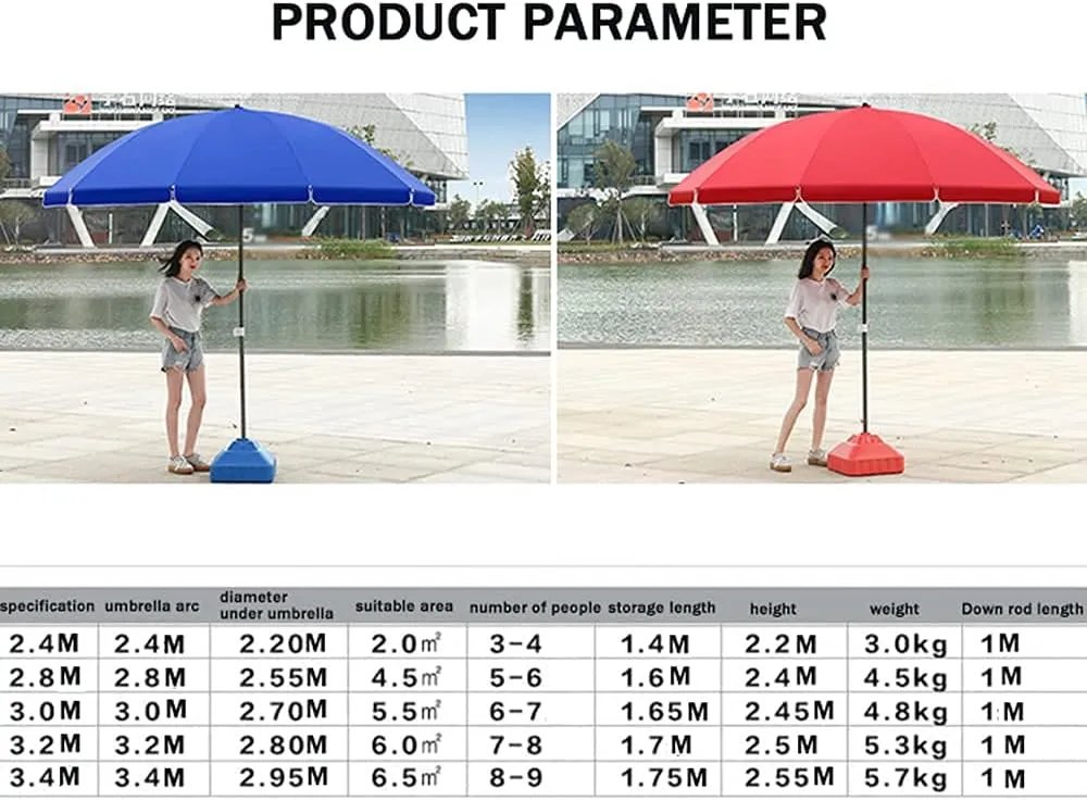 TEmkin Large-Scale Commercial Parasols for Sunshade, Outdoor Garden Parasols, Height-Adjustable Folding Round Umbrellas, Portable, Essential Equipment for Summer (Blue 3.4M)