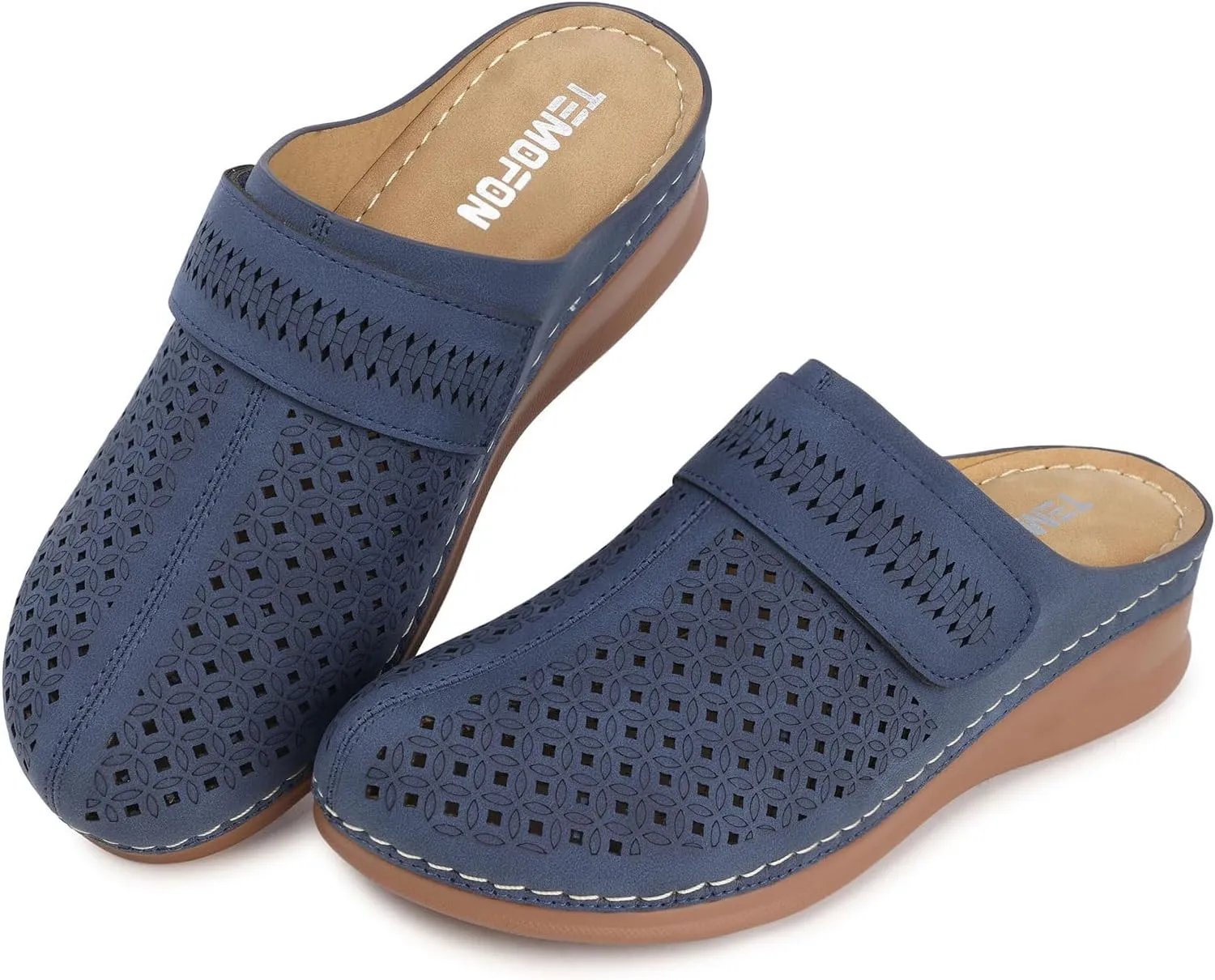 TEMOFON Clogs for Women Mules Shoes: Comfortable Arch Support Closed Toe Sandals Backless Low Wedge Slip on Shoes