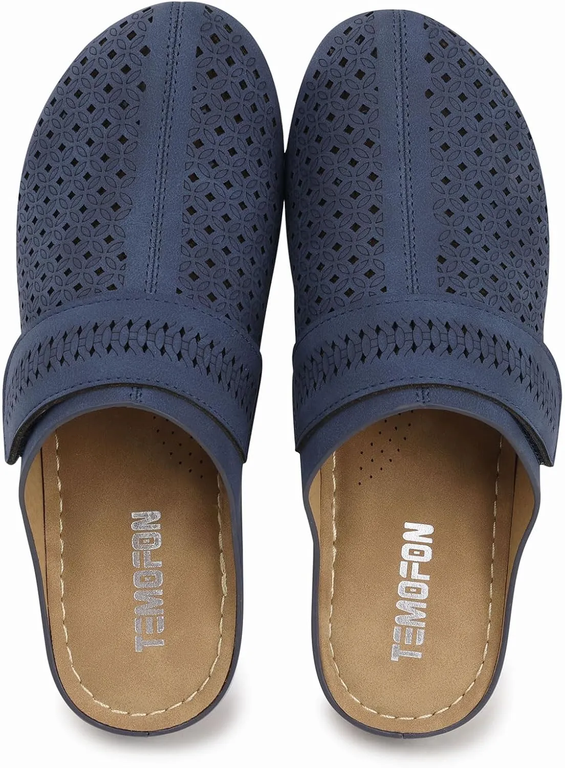 TEMOFON Clogs for Women Mules Shoes: Comfortable Arch Support Closed Toe Sandals Backless Low Wedge Slip on Shoes