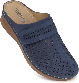 TEMOFON Clogs for Women Mules Shoes: Comfortable Arch Support Closed Toe Sandals Backless Low Wedge Slip on Shoes