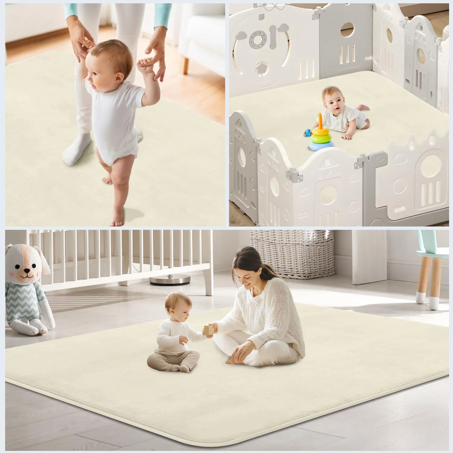 Thick Baby Play Mat for Floor,50 x 50 Playpen Mat,Tummy Time Foam Mat,Ultra Soft Support & Plush Feel,Easy Care with Non-Slip Cushioned for Infant,Kids and Toddler Crawling,Beige