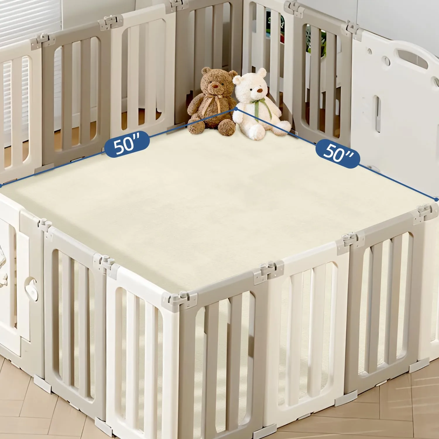 Thick Baby Play Mat for Floor,50 x 50 Playpen Mat,Tummy Time Foam Mat,Ultra Soft Support & Plush Feel,Easy Care with Non-Slip Cushioned for Infant,Kids and Toddler Crawling,Beige