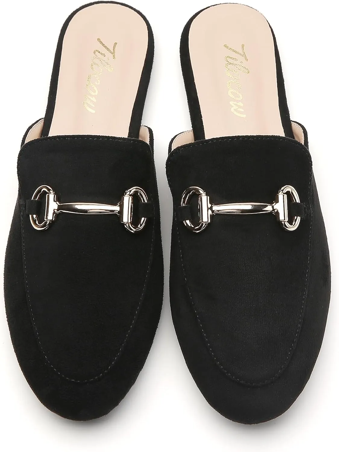 Tilocow Metal Buckle Mules for Women Round Toe Backless Flats Mules Slides Mules Shoes Ladies Slip-on Loafers for Women
