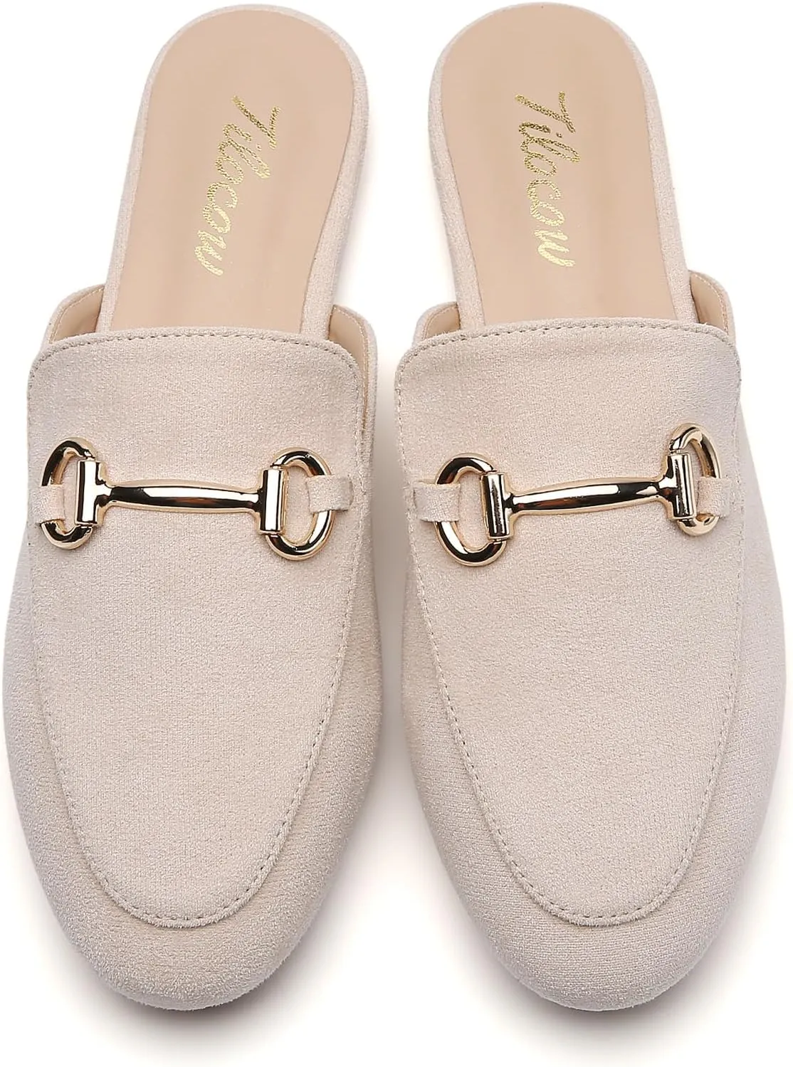Tilocow Metal Buckle Mules for Women Round Toe Backless Flats Mules Slides Mules Shoes Ladies Slip-on Loafers for Women