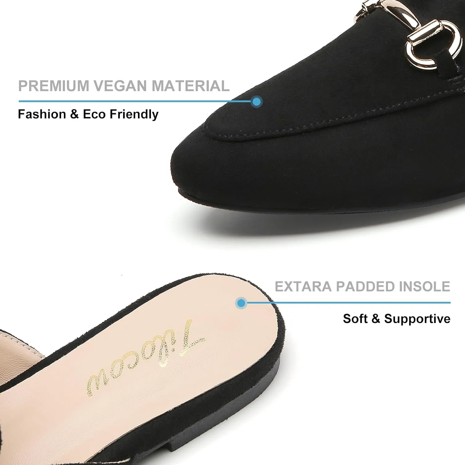 Tilocow Metal Buckle Mules for Women Round Toe Backless Flats Mules Slides Mules Shoes Ladies Slip-on Loafers for Women