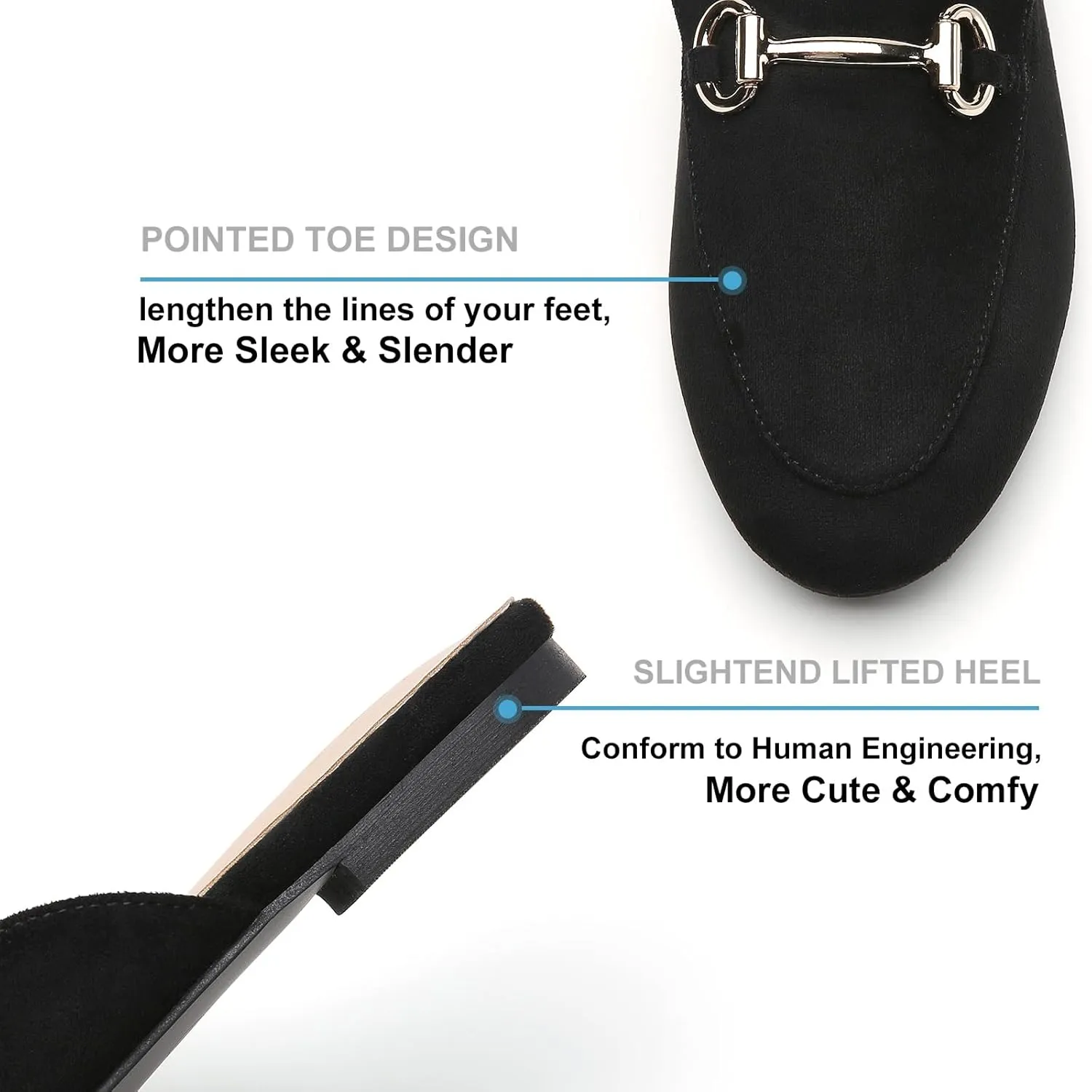 Tilocow Metal Buckle Mules for Women Round Toe Backless Flats Mules Slides Mules Shoes Ladies Slip-on Loafers for Women