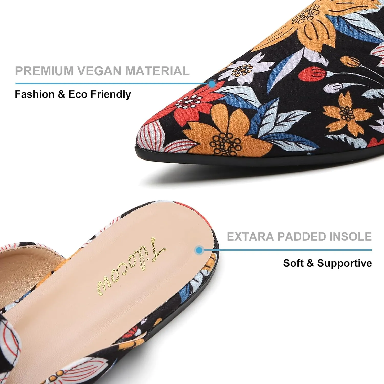 Tilocow Mules for Woman Comfortable Pointed Toe Backless Loafers Flat Mule Business Casual Shoes Slides Slip on