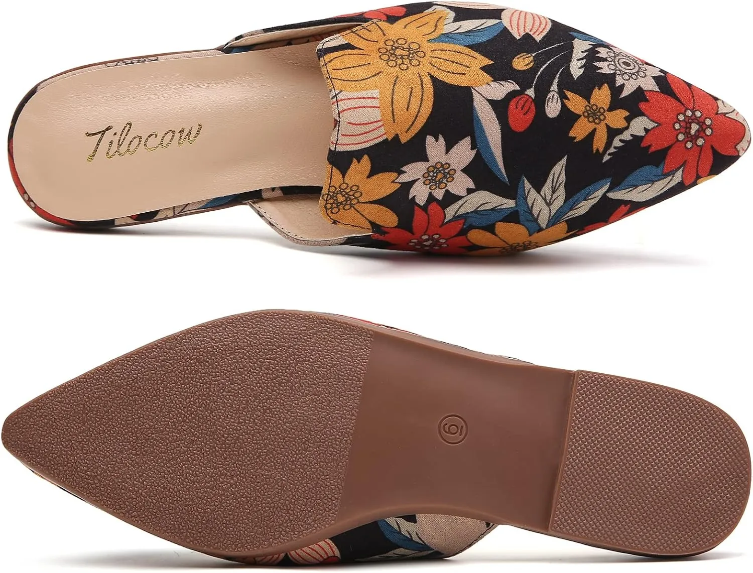 Tilocow Mules for Woman Comfortable Pointed Toe Backless Loafers Flat Mule Business Casual Shoes Slides Slip on