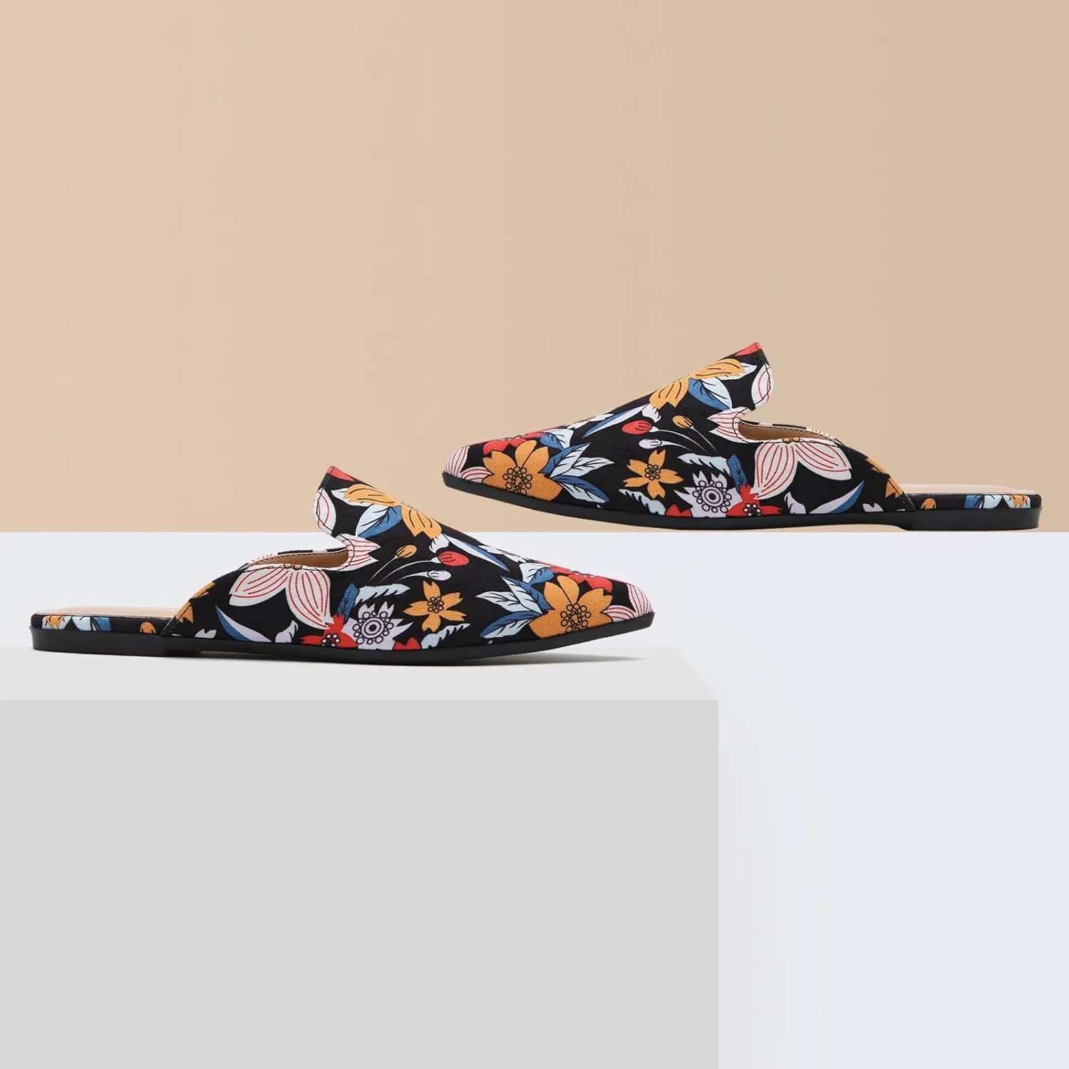 Tilocow Mules for Woman Comfortable Pointed Toe Backless Loafers Flat Mule Business Casual Shoes Slides Slip on