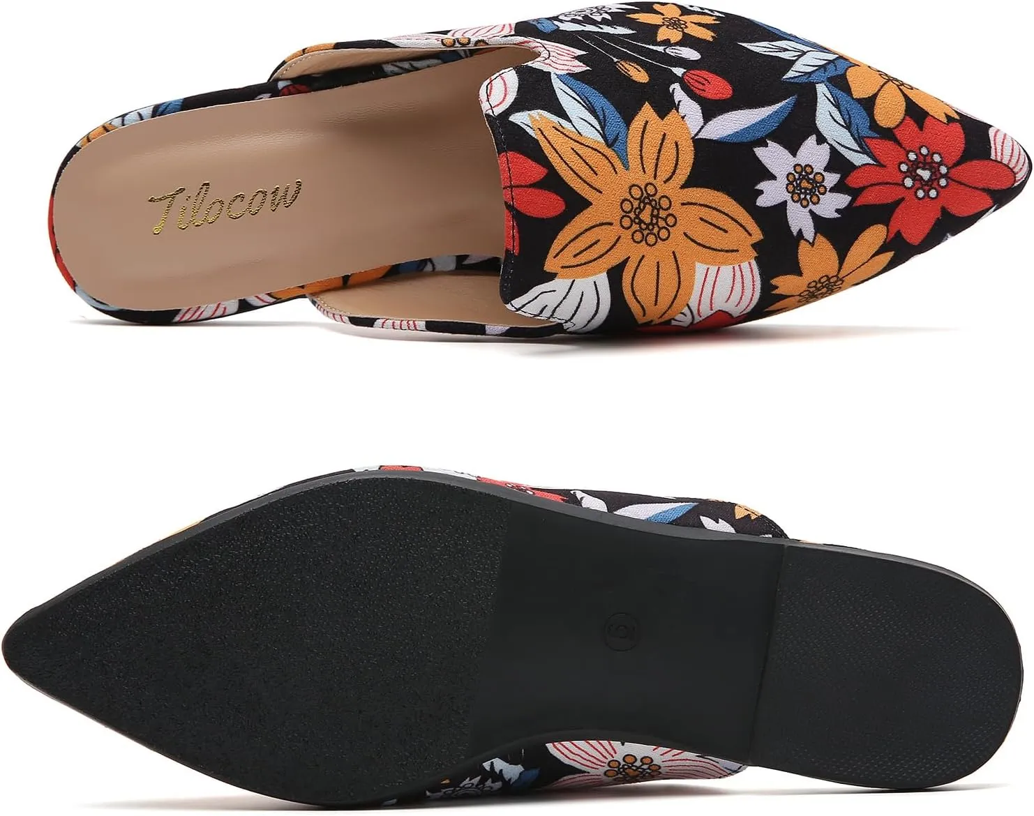Tilocow Mules for Woman Comfortable Pointed Toe Backless Loafers Flat Mule Business Casual Shoes Slides Slip on