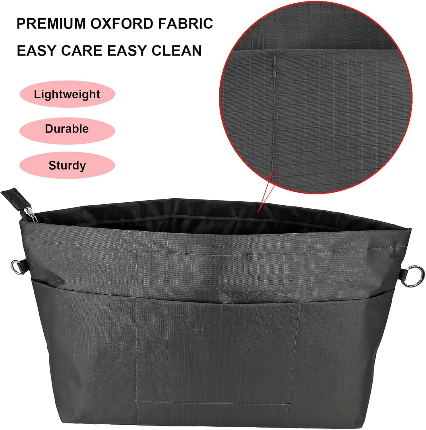 Time Wing Handbag Tote Purse Organizer Insert Bag Liner Shaper Divider Zipper 11 Pockets Compartments Medium Dark Grey