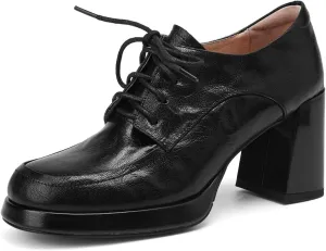 TinaCus Genuine Leather Round Toe Handmade Platform High Heels Women's Selftie Pumps Shoes