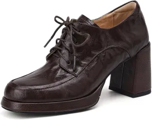 TinaCus Genuine Leather Round Toe Handmade Platform High Heels Women's Selftie Pumps Shoes