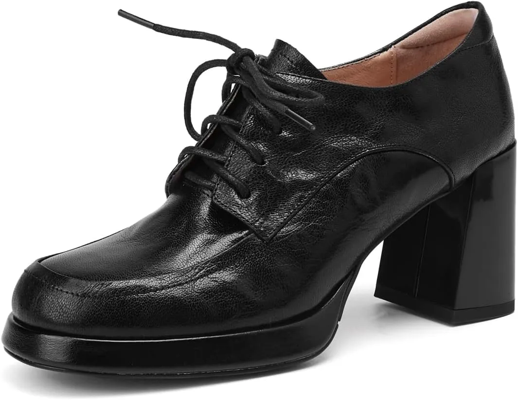 TinaCus Genuine Leather Round Toe Handmade Platform High Heels Women's Selftie Pumps Shoes