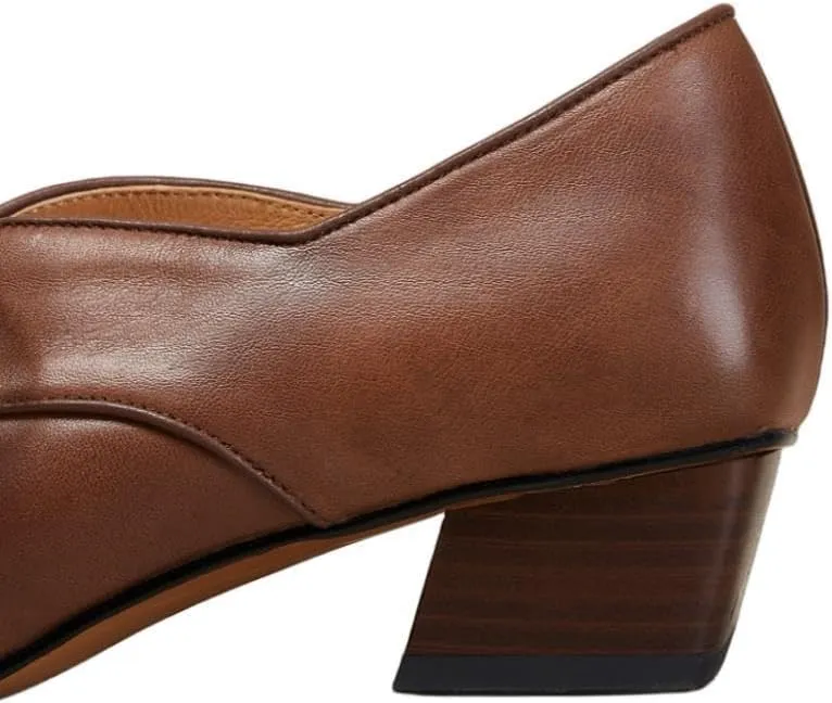 TinaCus Women's Genuine Leather Handmade Round Toe Lace Up Low Stacked Heel Oxford Shoes