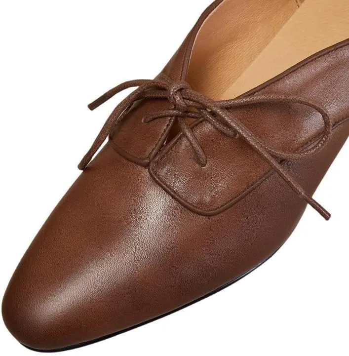 TinaCus Women's Genuine Leather Handmade Round Toe Lace Up Low Stacked Heel Oxford Shoes