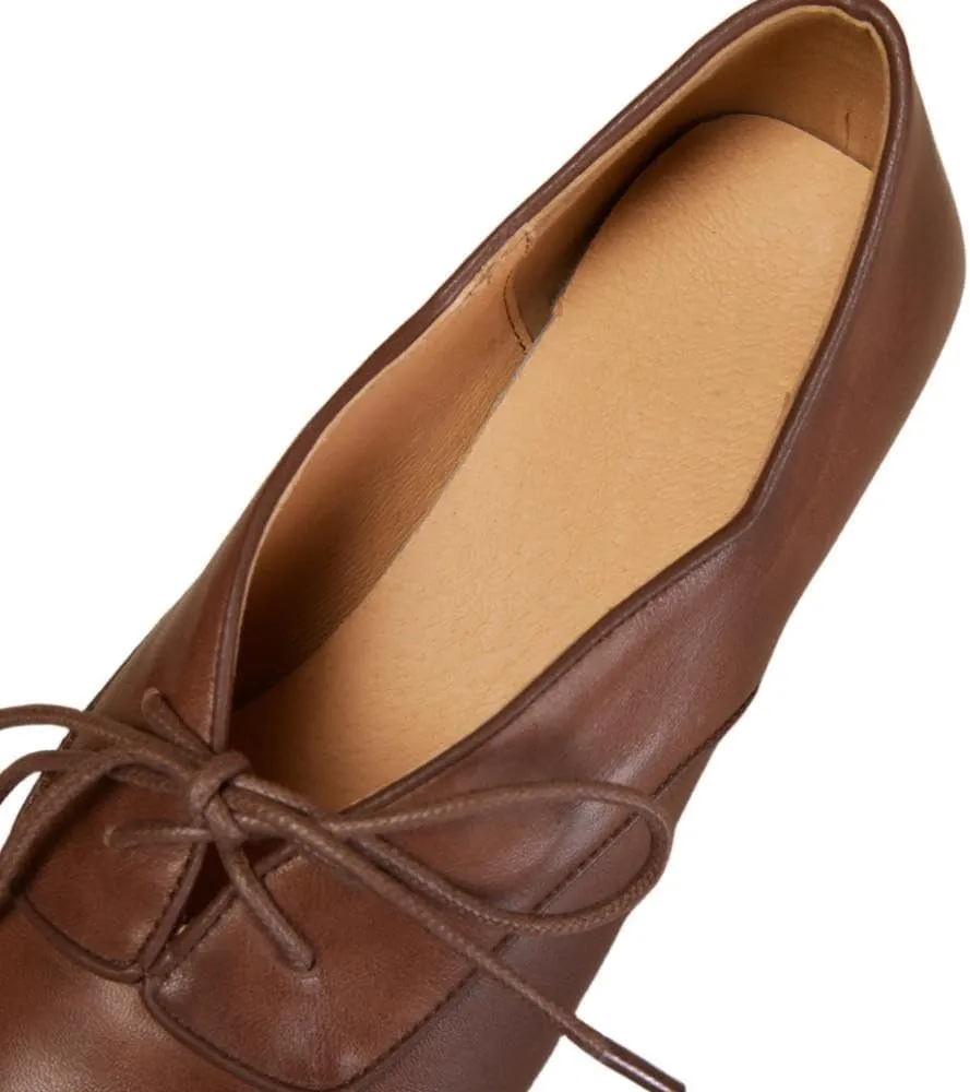 TinaCus Women's Genuine Leather Handmade Round Toe Lace Up Low Stacked Heel Oxford Shoes