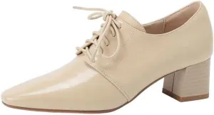 TinaCus Women's Genuine Leather Handmade Square Toe Low Heel Lace Up Oxford Pumps Shoes