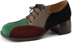 TinaCus Women's Suede Leather Round Toe Lace Up Patchwork Color Handmade Oxford Shoes