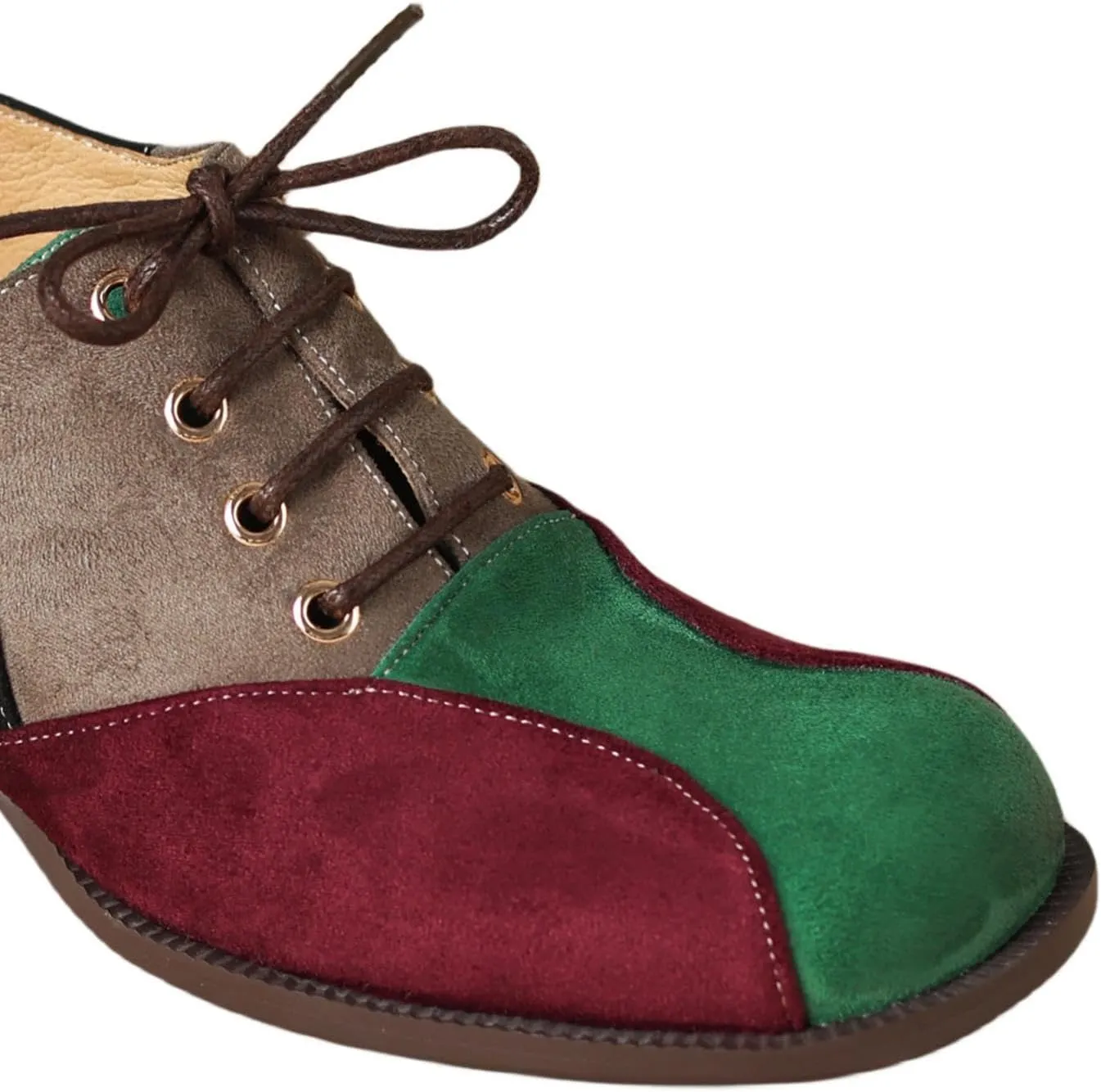 TinaCus Women's Suede Leather Round Toe Lace Up Patchwork Color Handmade Oxford Shoes