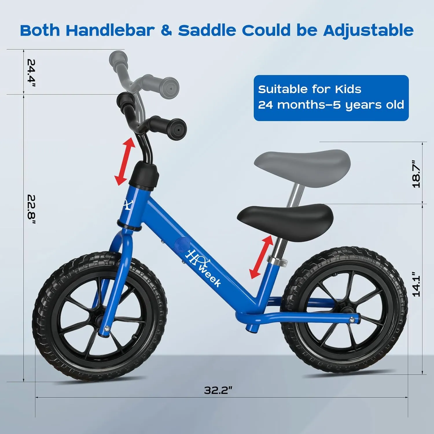 Toddler Balance Bike 12” No Pedal Training Bicycle for Kids 24 Months to 5 Years Tool-Free Adjustments Seat and Handlebar Best Gift for 2-5 Boys Girls