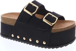 TOP Moda Women's Cork Platform Slide Slipper Sandals, Black