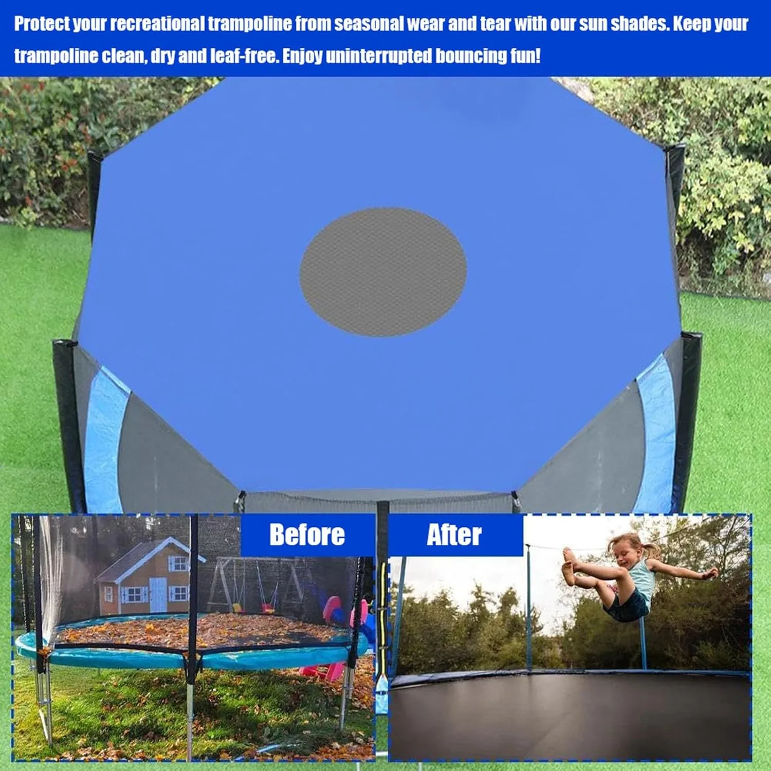 Trampoline Cover Sun Shade Protective, UV Resistance Trampoline Tent, Round Trampoline Shade Canopy Cover for Outdoor Backyard Playground(Blue,12ft-6 Poles)