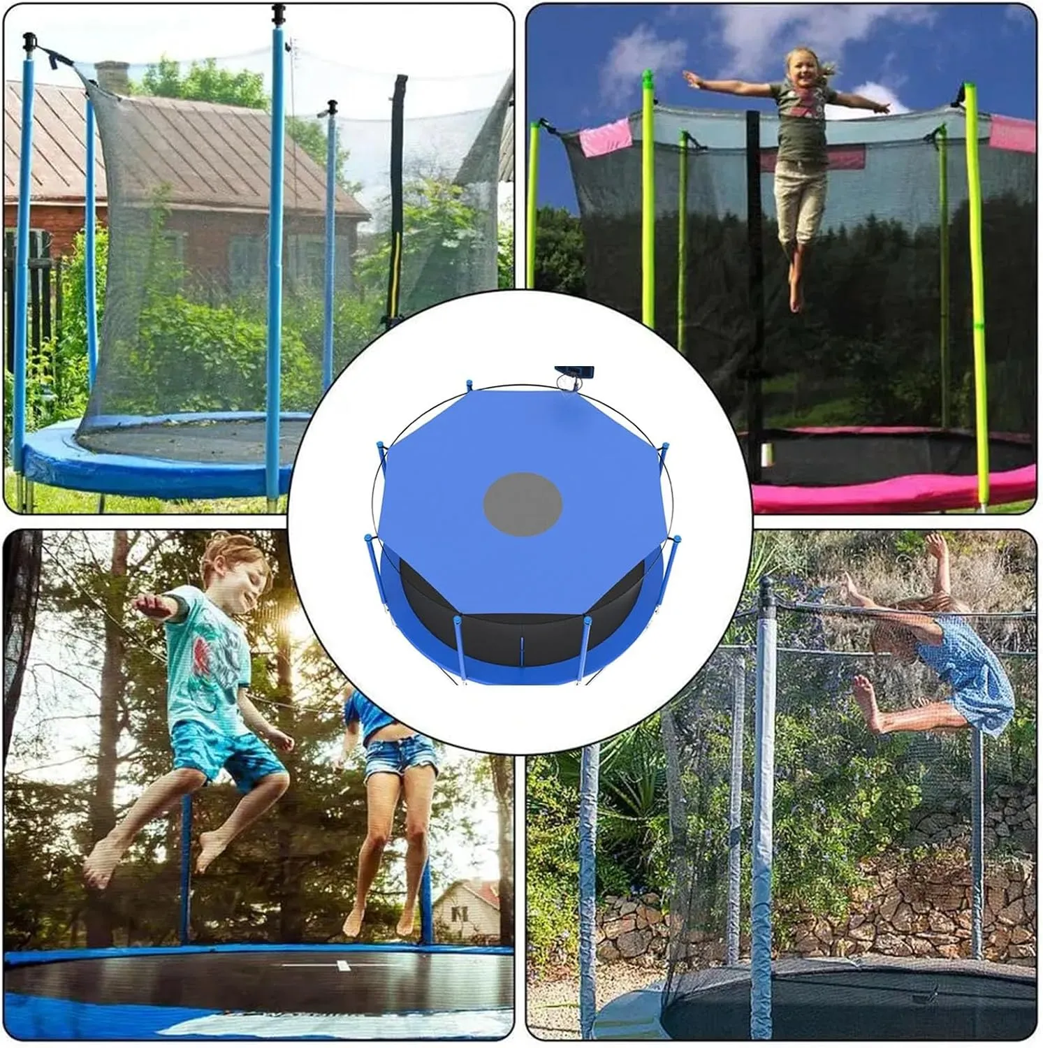 Trampoline Cover Sun Shade Protective, UV Resistance Trampoline Tent, Round Trampoline Shade Canopy Cover for Outdoor Backyard Playground(Blue,12ft-6 Poles)