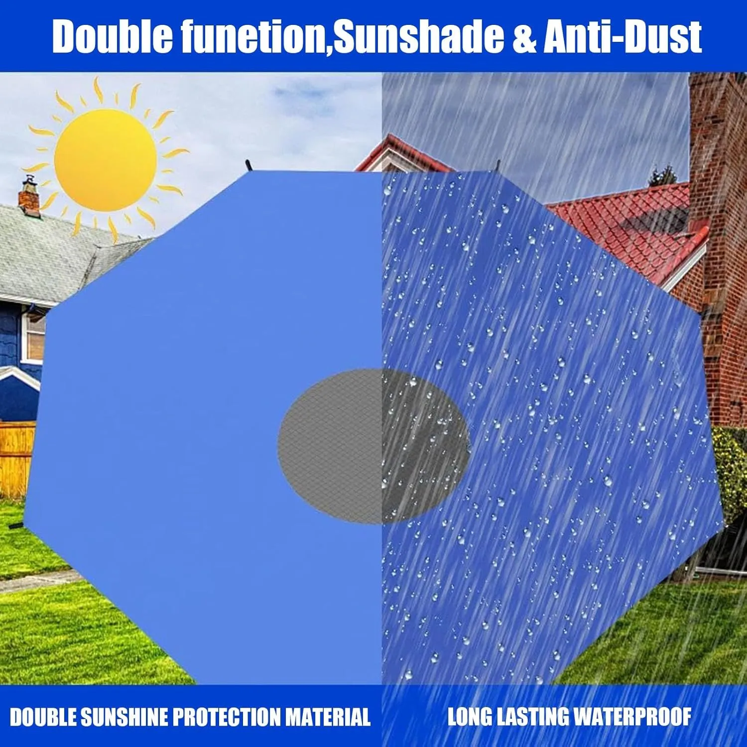 Trampoline Cover Sun Shade Protective, UV Resistance Trampoline Tent, Round Trampoline Shade Canopy Cover for Outdoor Backyard Playground(Blue,12ft-6 Poles)