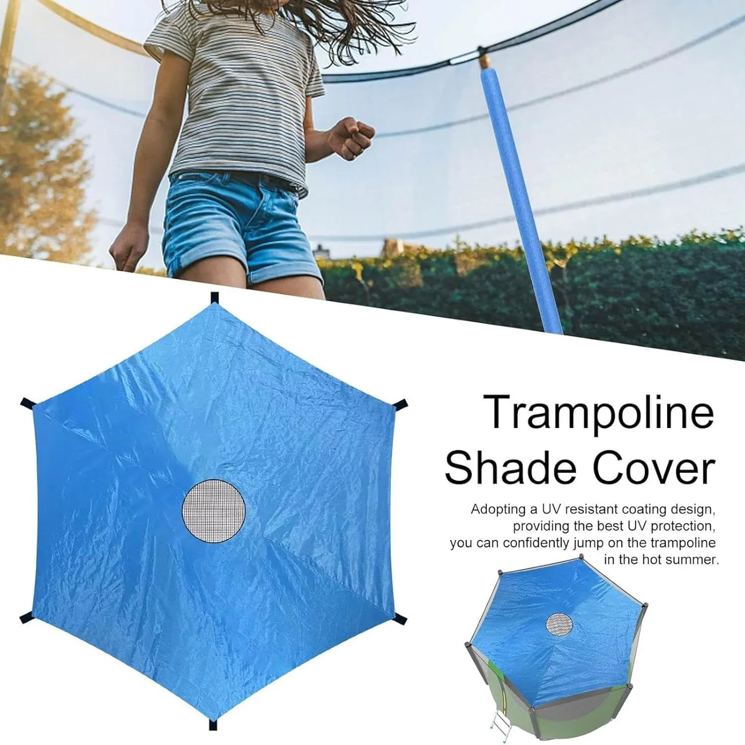 Trampoline Cover Sun Shade Protective, UV Resistance Trampoline Tent, Round Trampoline Shade Canopy Cover for Outdoor Backyard Playground(Blue,12ft-6 Poles)