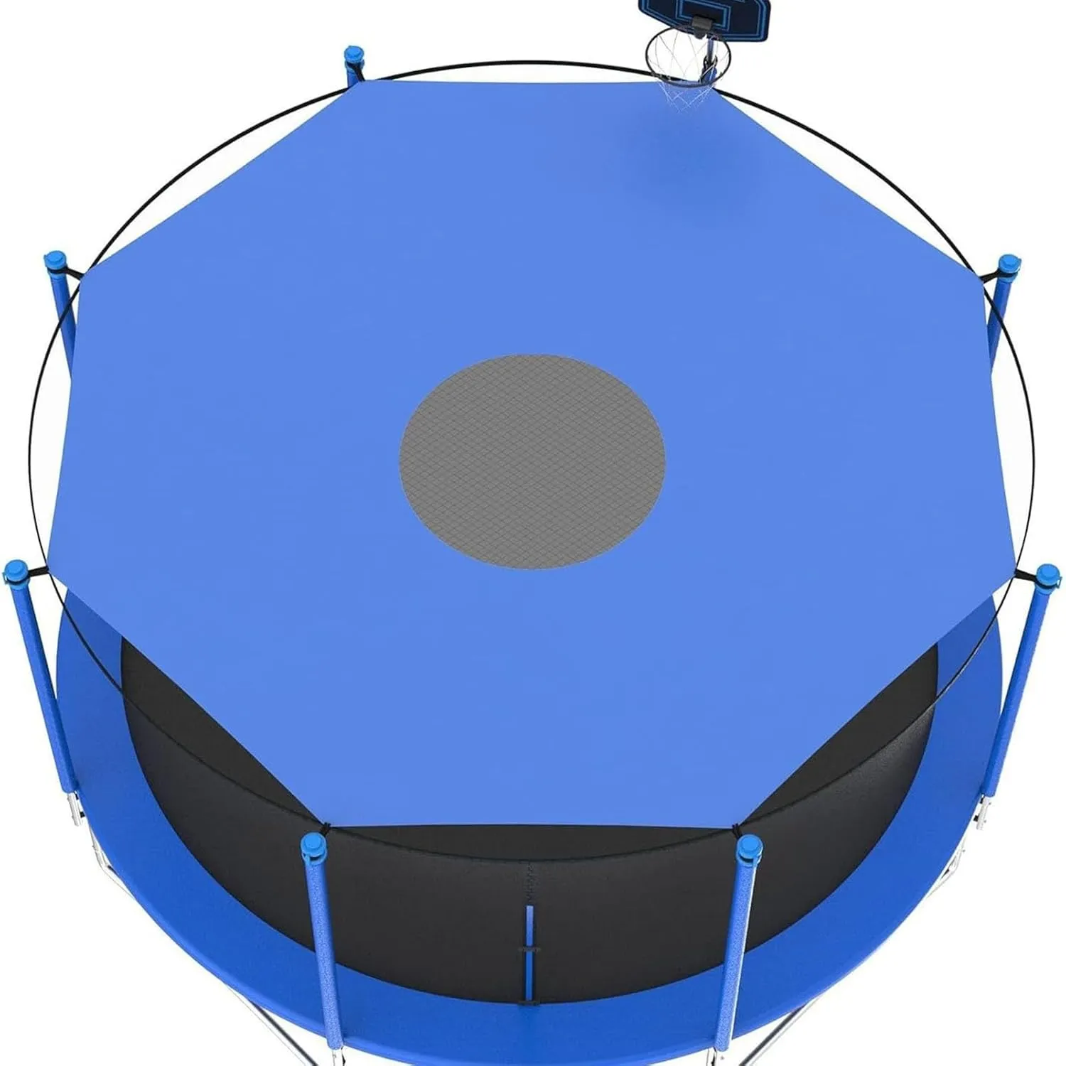 Trampoline Sun Shade Cover, Outdoor Trampoline Tent Cover Round Trampoline Shade Canopy Cover, 6ft/8ft/10ft/12ft/14ft/16ft Trampoline Top Cover Accessories(Blue,14ft-6 Poles)