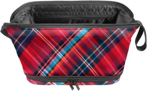 Travel Toiletry Bag,Small Makeup Bag,Classic Stripe Red Plaid,Make up Bags for Women