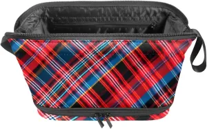 Travel Toiletry Bag,Small Makeup Bag,Classic Stripe Red Plaid,Make up Bags for Women