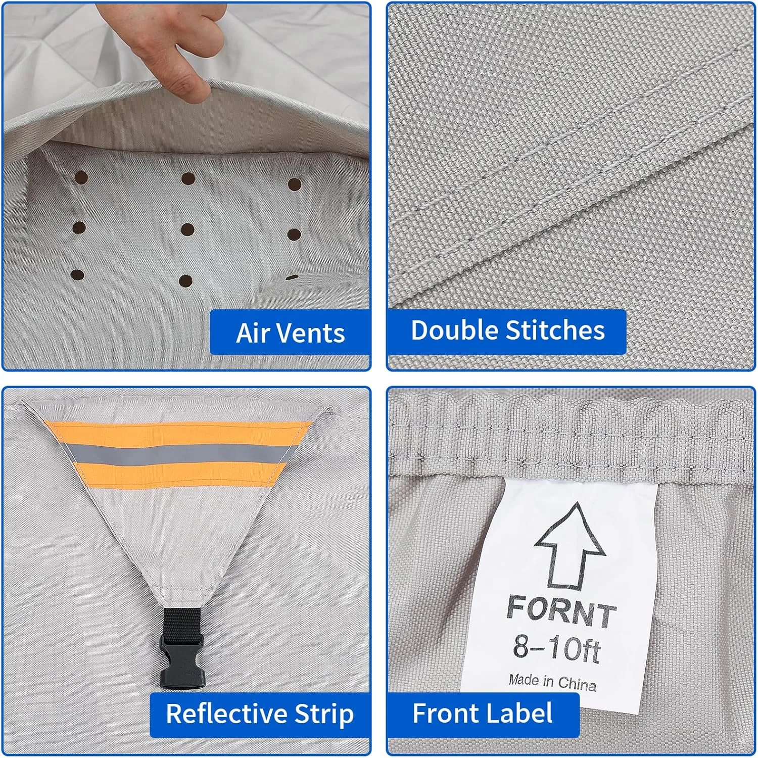 True 900D Oxford Tearproof Anti-Scratch Pop Up Camper Tent Trailer Cover 100% Waterproof Anti-UV Folding Camping Trailer RV Cover with 7 PCS Reinforced Windproof Straps for Motorhome (Gray, 8'-10')