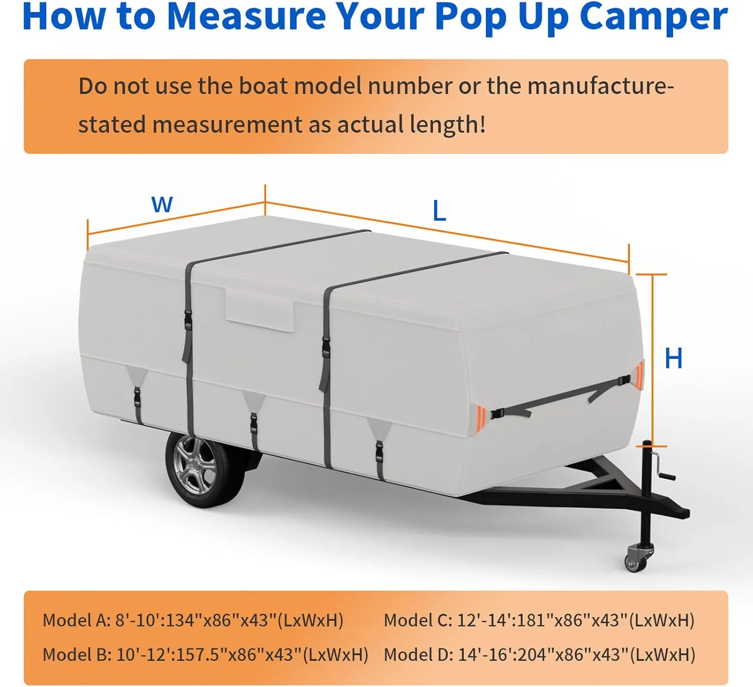 True 900D Oxford Tearproof Anti-Scratch Pop Up Camper Tent Trailer Cover 100% Waterproof Anti-UV Folding Camping Trailer RV Cover with 7 PCS Reinforced Windproof Straps for Motorhome (Gray, 8'-10')