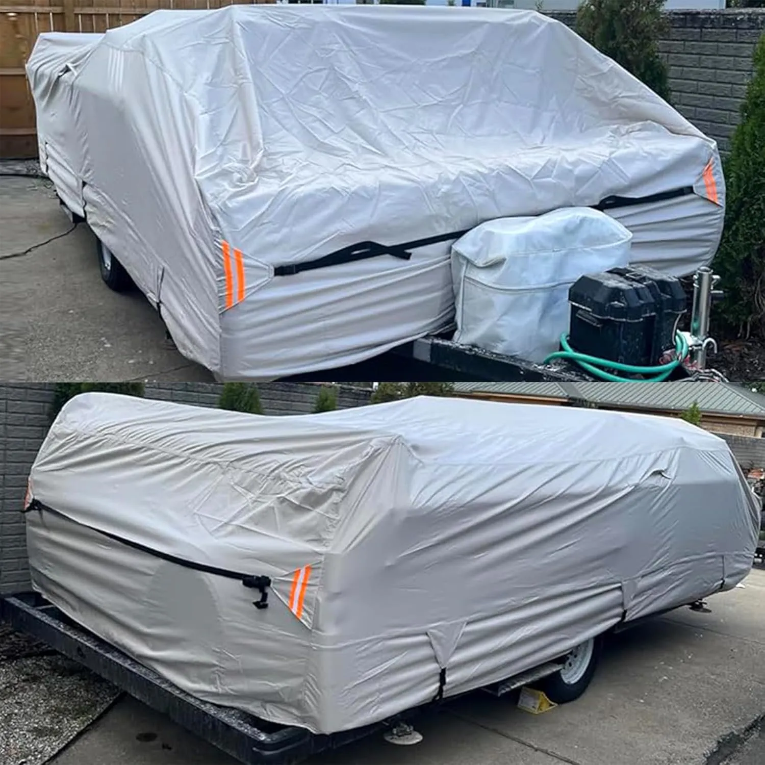 True 900D Oxford Tearproof Anti-Scratch Pop Up Camper Tent Trailer Cover 100% Waterproof Anti-UV Folding Camping Trailer RV Cover with 7 PCS Reinforced Windproof Straps for Motorhome (Gray, 8'-10')