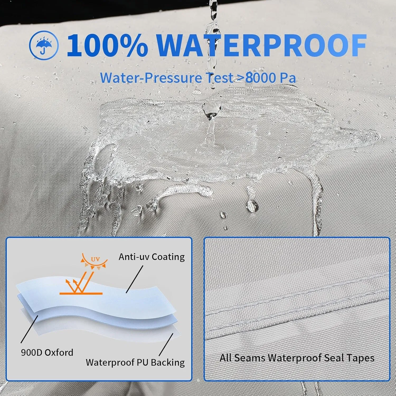 True 900D Oxford Tearproof Anti-Scratch Pop Up Camper Tent Trailer Cover 100% Waterproof Anti-UV Folding Camping Trailer RV Cover with 7 PCS Reinforced Windproof Straps for Motorhome (Gray, 8'-10')