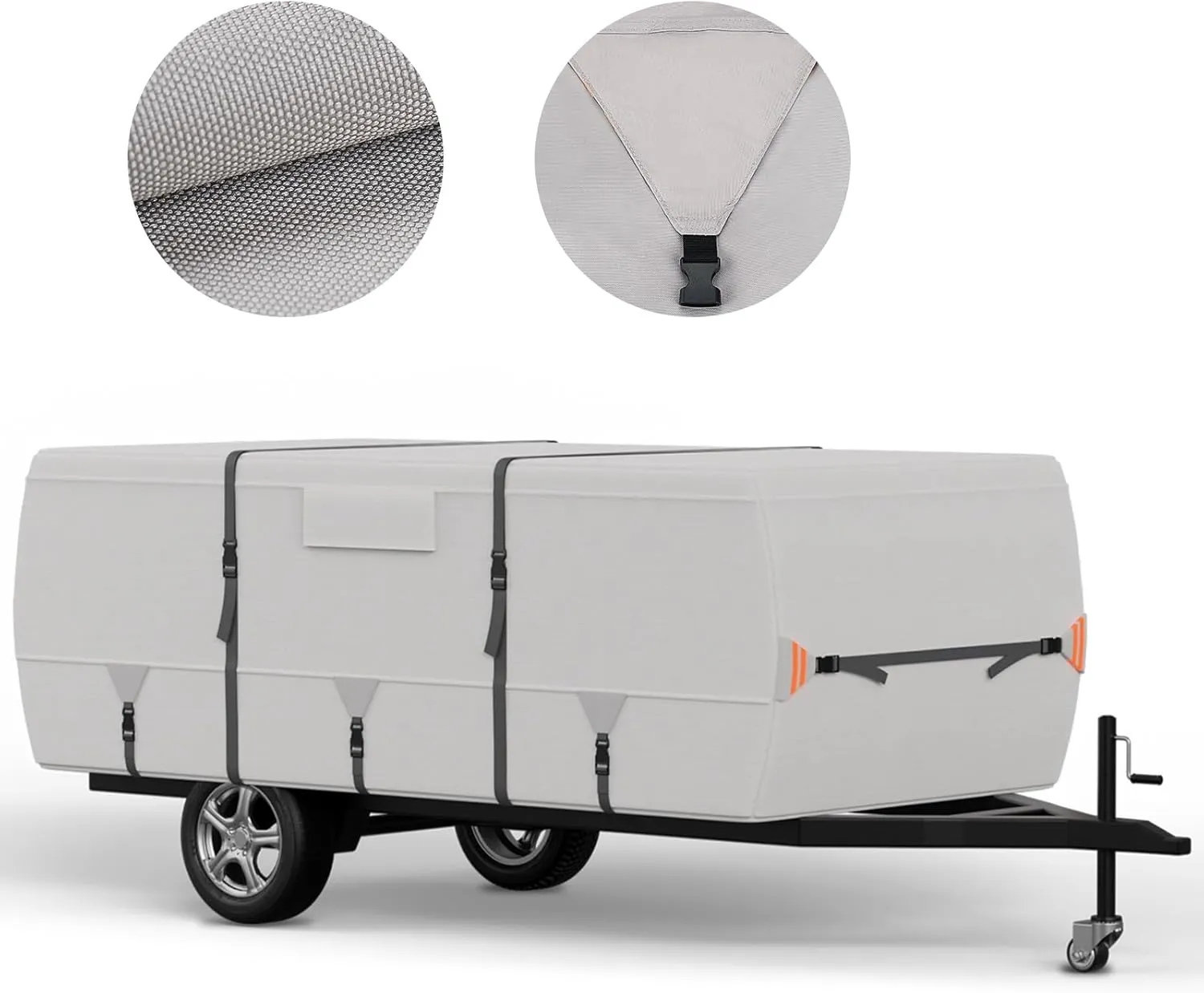 True 900D Oxford Tearproof Anti-Scratch Pop Up Camper Tent Trailer Cover 100% Waterproof Anti-UV Folding Camping Trailer RV Cover with 7 PCS Reinforced Windproof Straps for Motorhome (Gray, 8'-10')