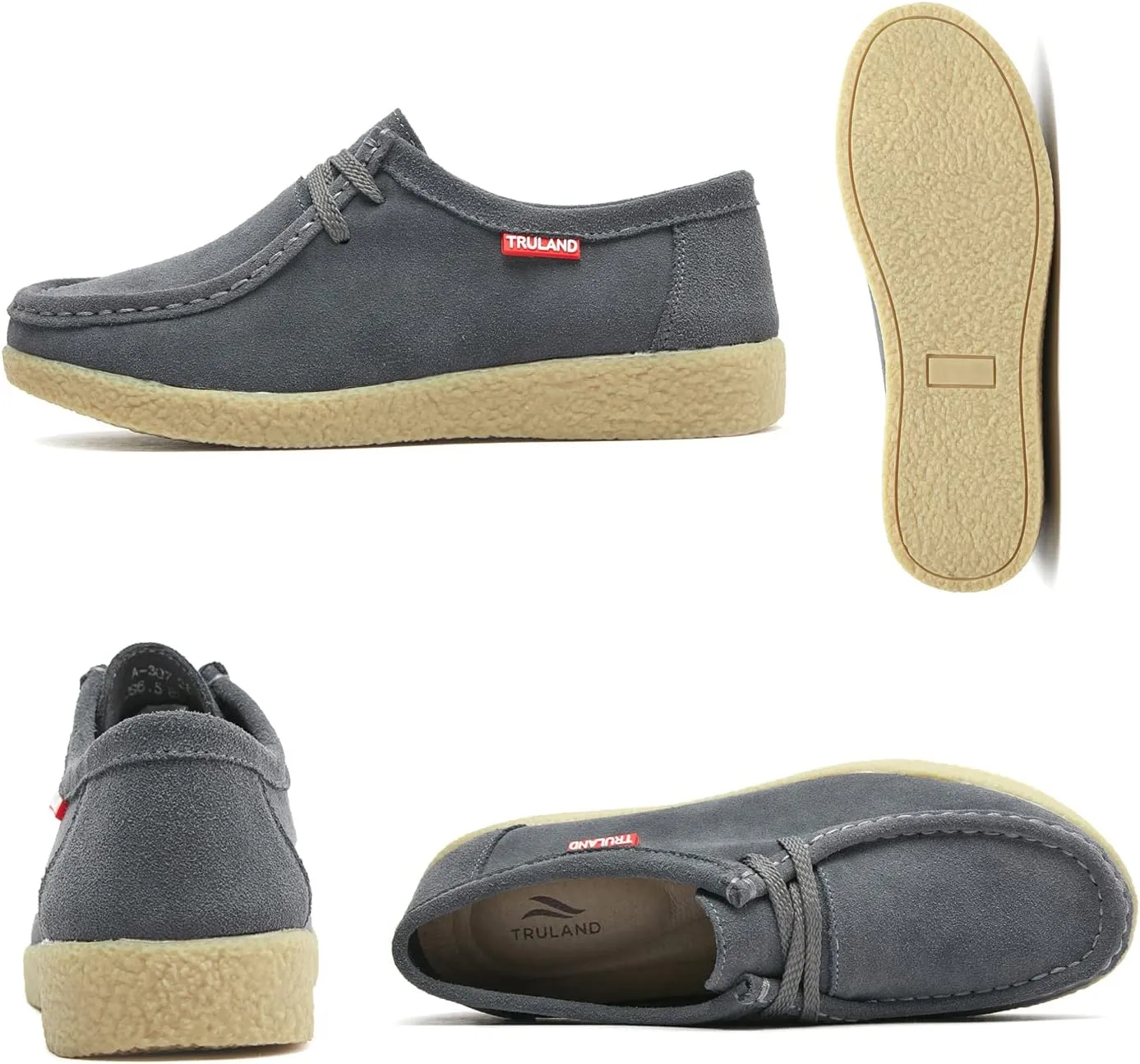 TRULAND Leather Oxford Shoes for Women - Suede Lace Up Moc Toe Low Platform Flat Wallabees Shoes