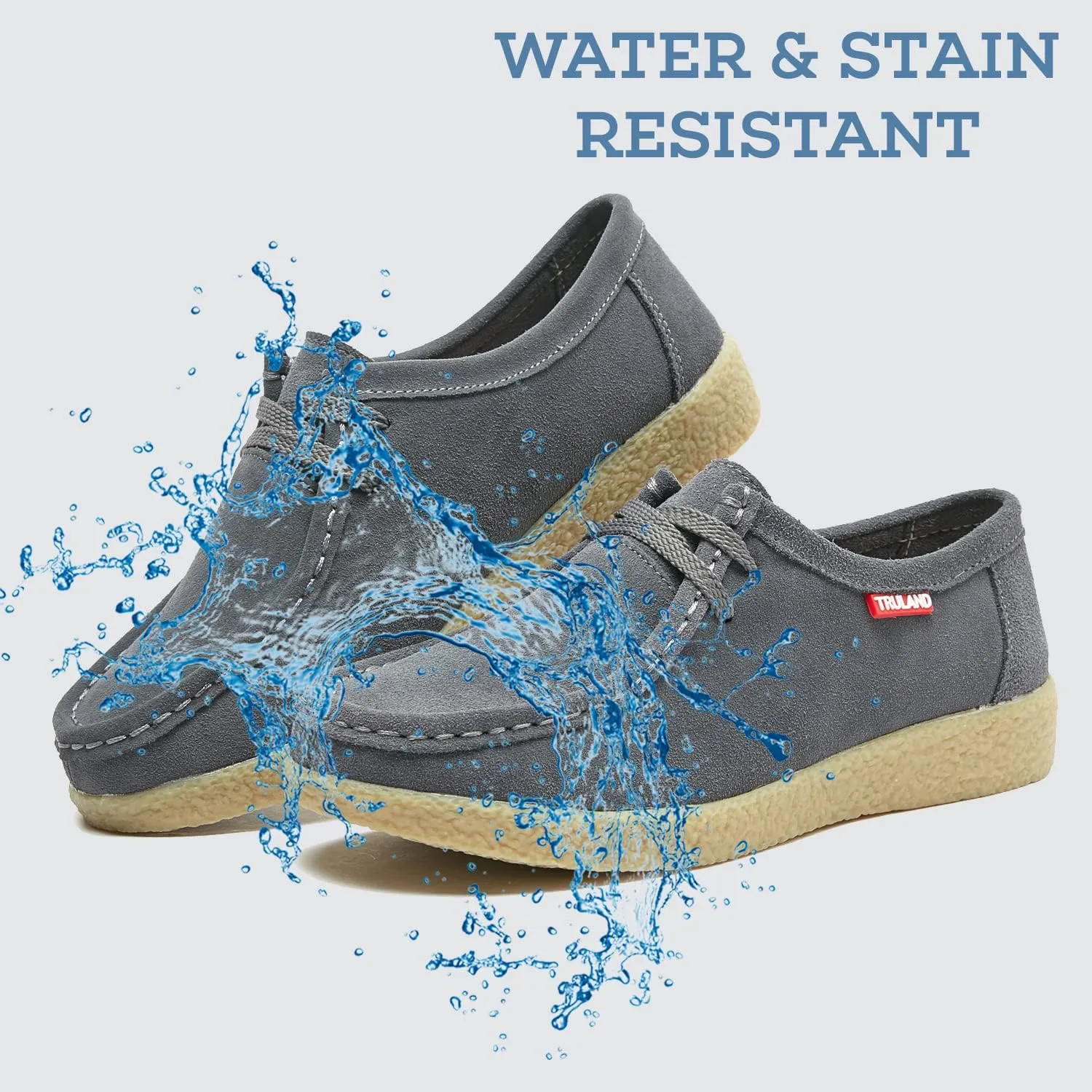 TRULAND Leather Oxford Shoes for Women - Suede Lace Up Moc Toe Low Platform Flat Wallabees Shoes