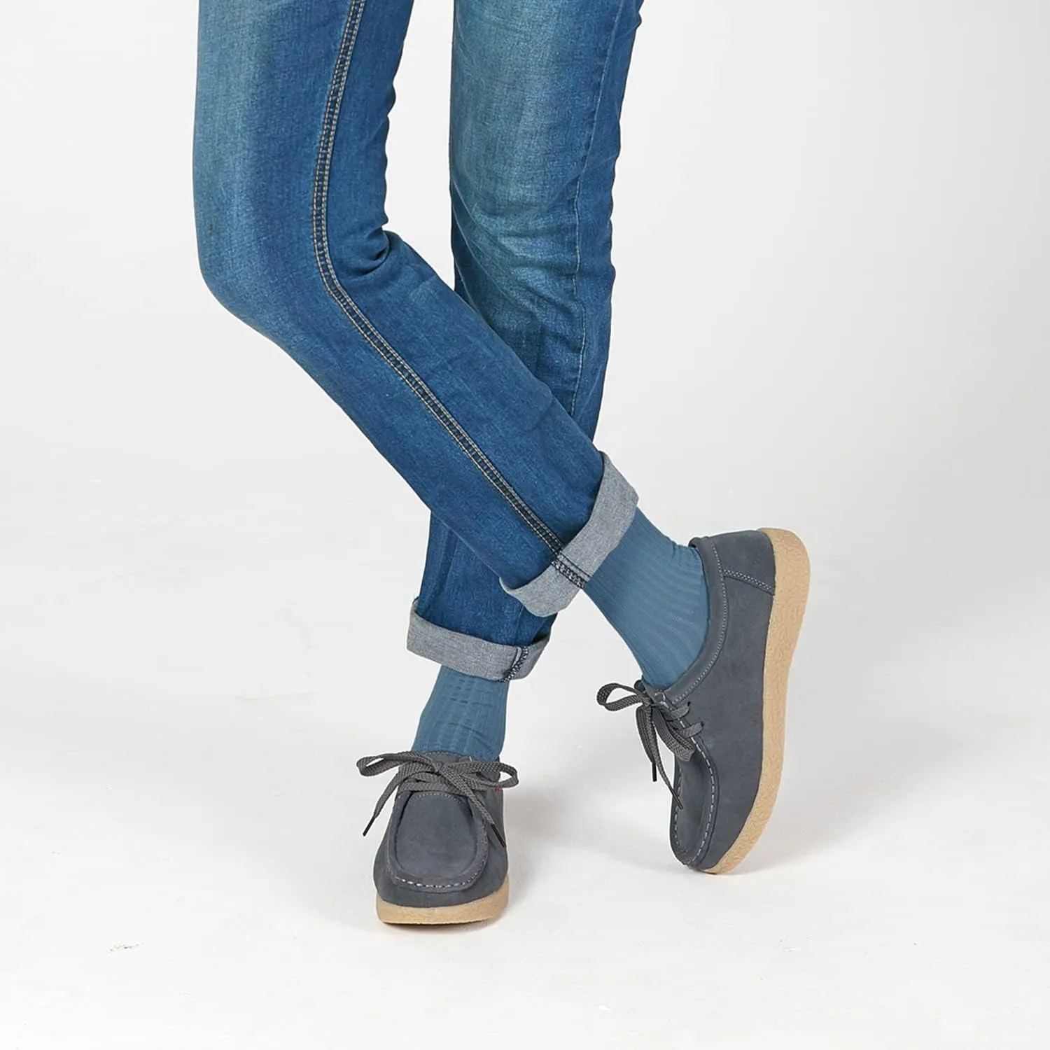 TRULAND Leather Oxford Shoes for Women - Suede Lace Up Moc Toe Low Platform Flat Wallabees Shoes