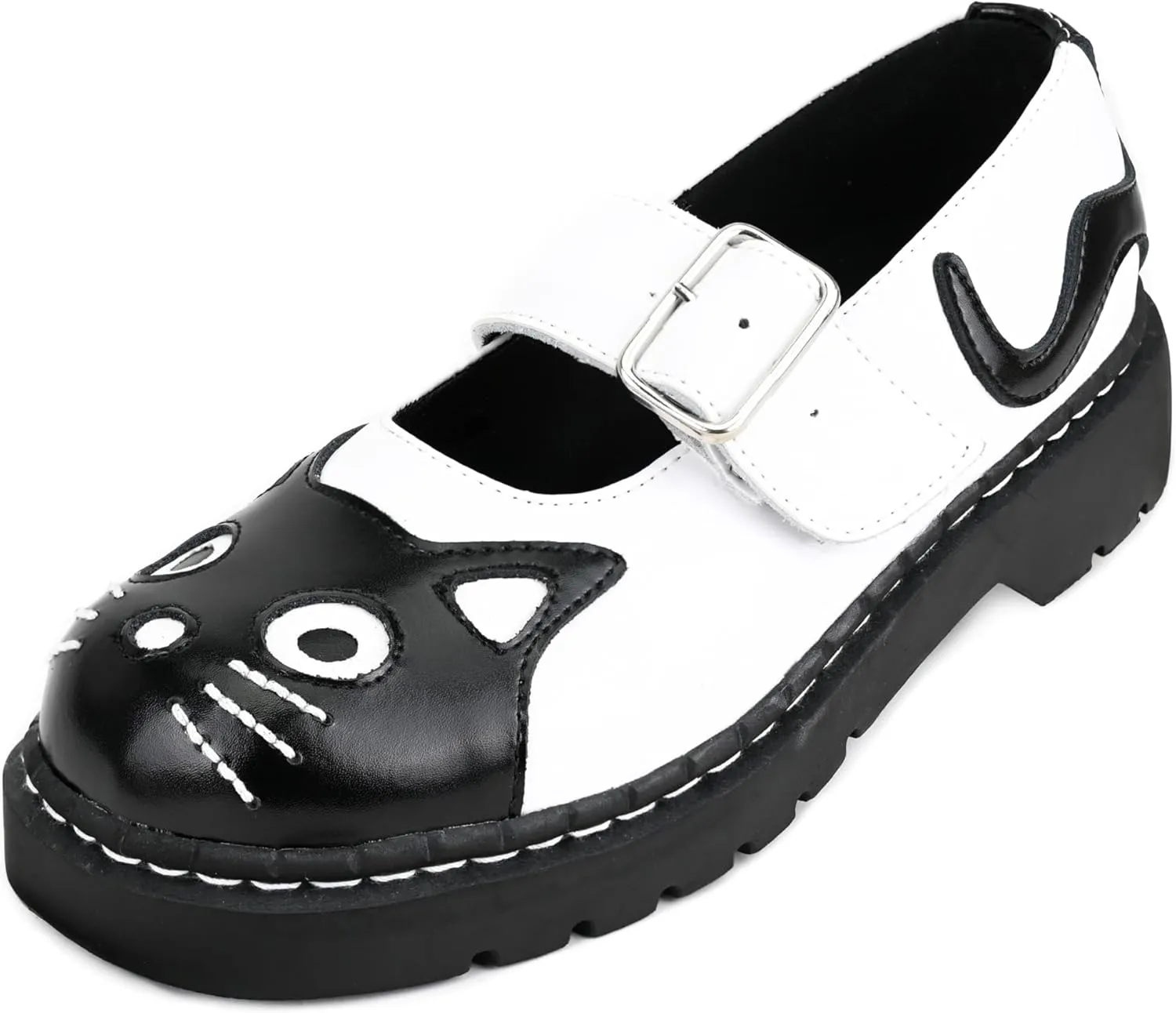 T.U.K. Kitty Cat Mary Janes Shoes for Women, Round Toe Ankle Strap Oxford Shoes