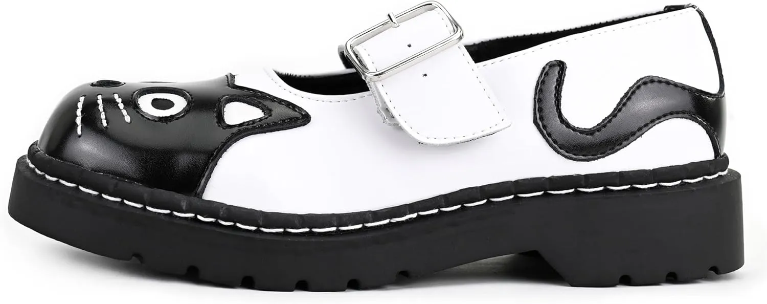 T.U.K. Kitty Cat Mary Janes Shoes for Women, Round Toe Ankle Strap Oxford Shoes