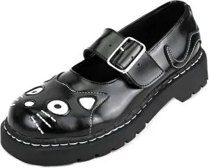 T.U.K. Kitty Cat Mary Janes Shoes for Women, Round Toe Ankle Strap Oxford Shoes