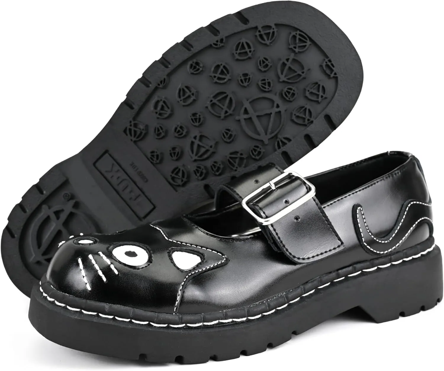 T.U.K. Kitty Cat Mary Janes Shoes for Women, Round Toe Ankle Strap Oxford Shoes