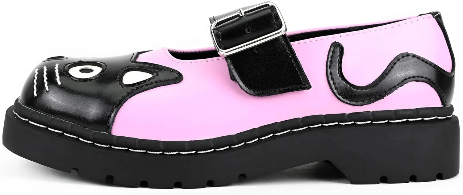 T.U.K. Kitty Cat Mary Janes Shoes for Women, Round Toe Ankle Strap Oxford Shoes