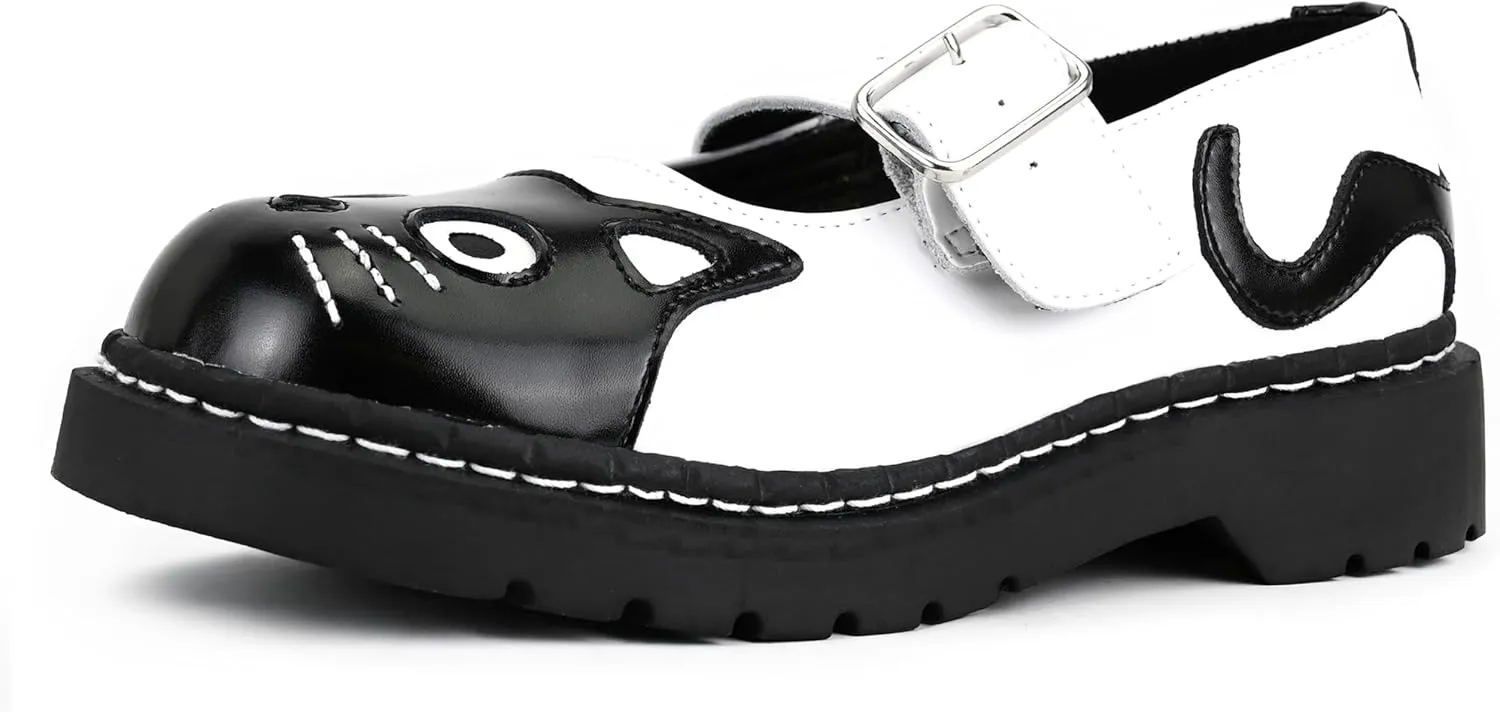 T.U.K. Kitty Cat Mary Janes Shoes for Women, Round Toe Ankle Strap Oxford Shoes