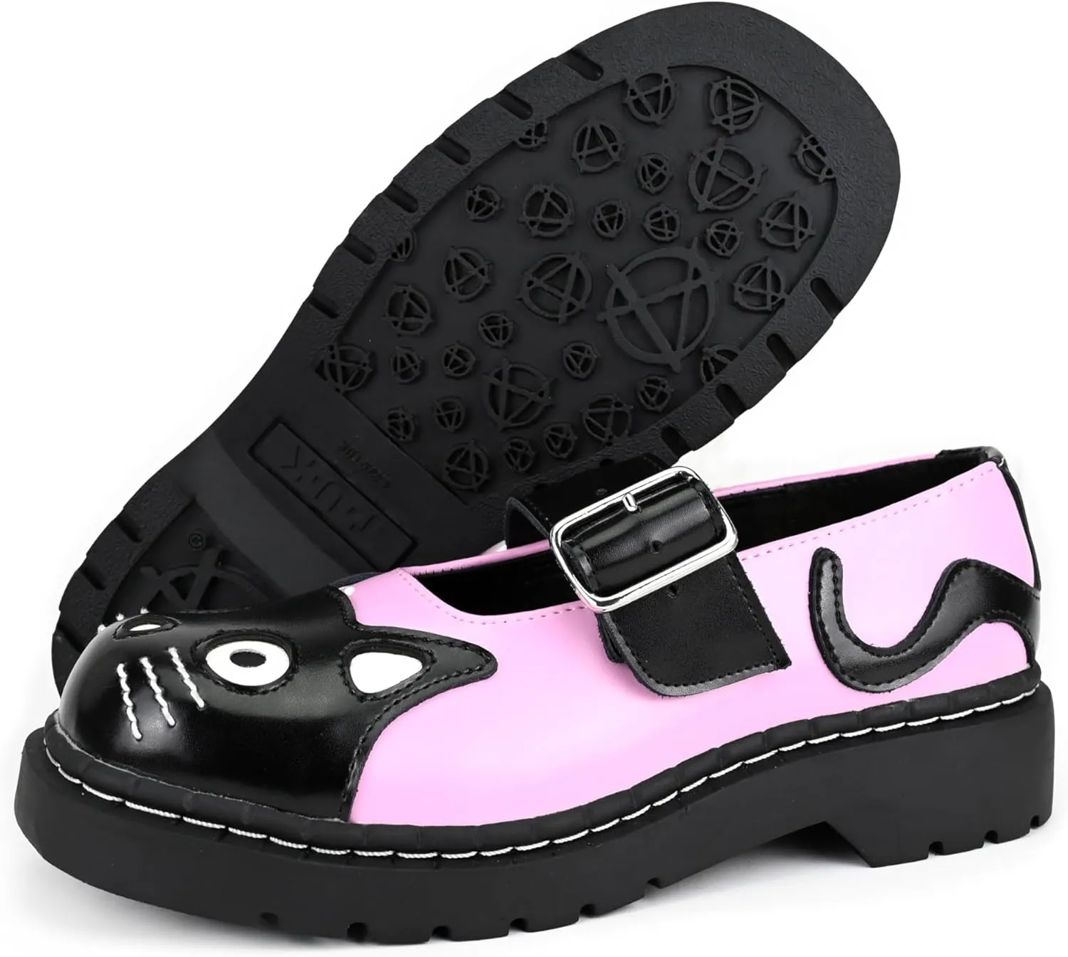 T.U.K. Kitty Cat Mary Janes Shoes for Women, Round Toe Ankle Strap Oxford Shoes