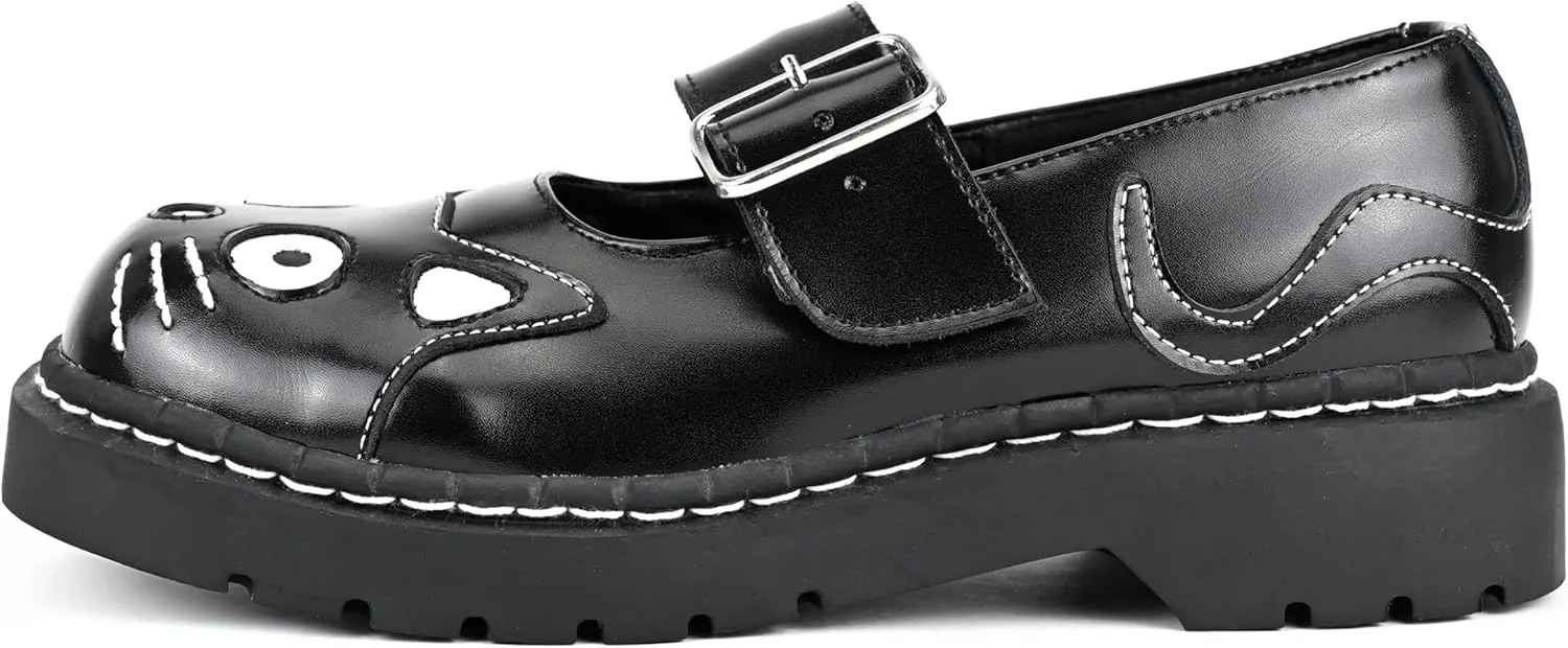 T.U.K. Kitty Cat Mary Janes Shoes for Women, Round Toe Ankle Strap Oxford Shoes