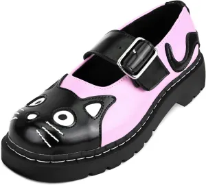 T.U.K. Kitty Cat Mary Janes Shoes for Women, Round Toe Ankle Strap Oxford Shoes